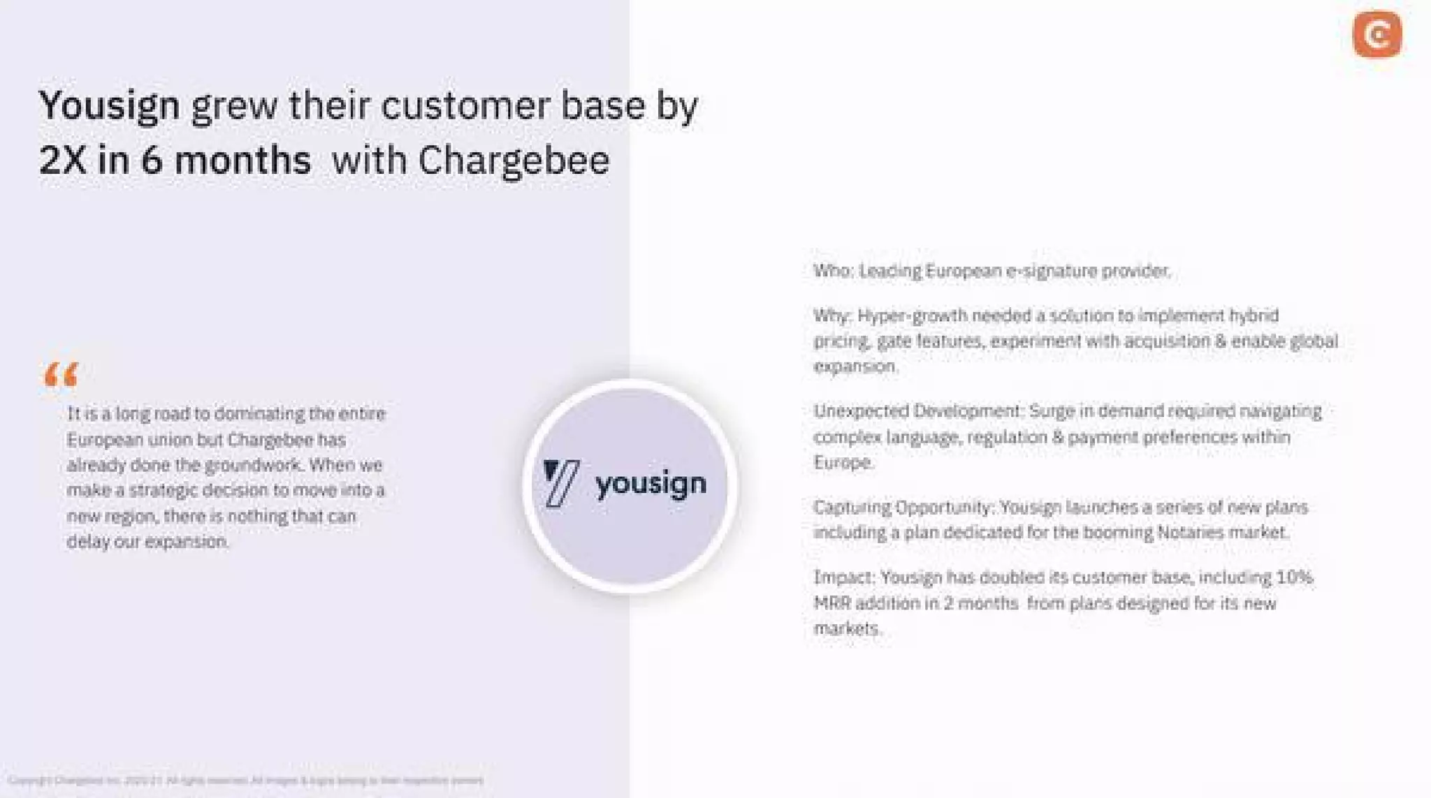 Chargebee pitch deck - Case studies: structured storytelling with measurable outcomes