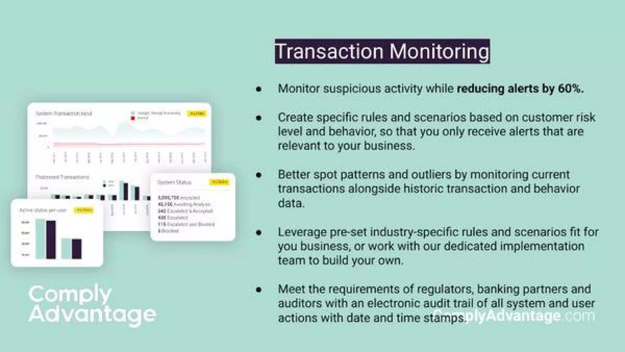 ComplyAdvantage pitch deck - Feature clarity and metrics: show benefits with concrete numbers