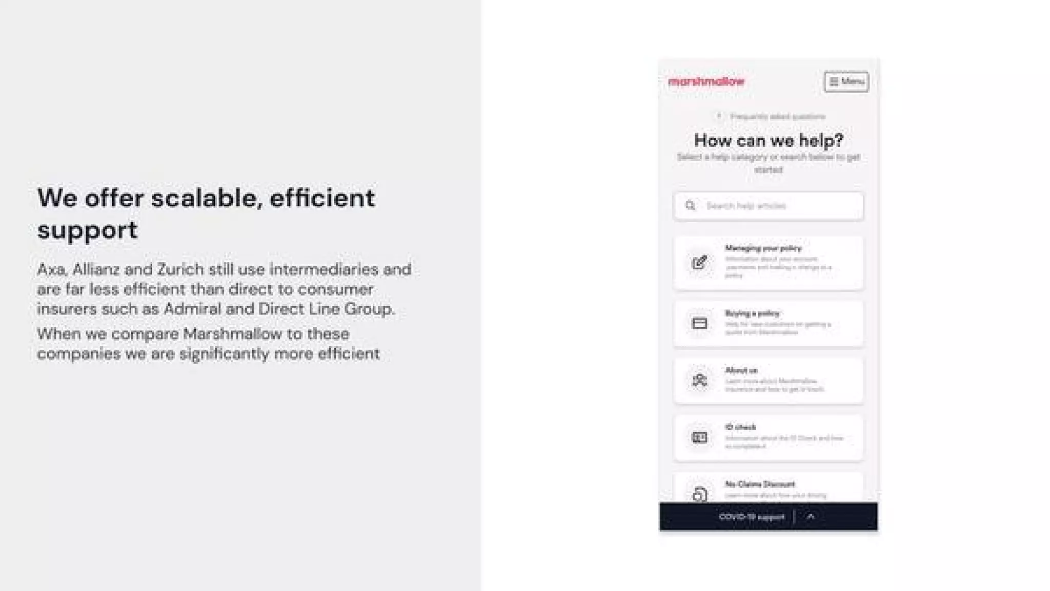 Marshmallow pitch deck - Customer Support & Scale: Demonstrating lean operations