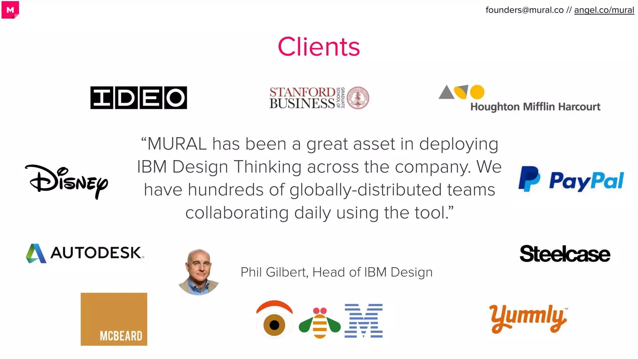 Mural pitch deck - Social Proof: High-Quality Clients and Testimonial
