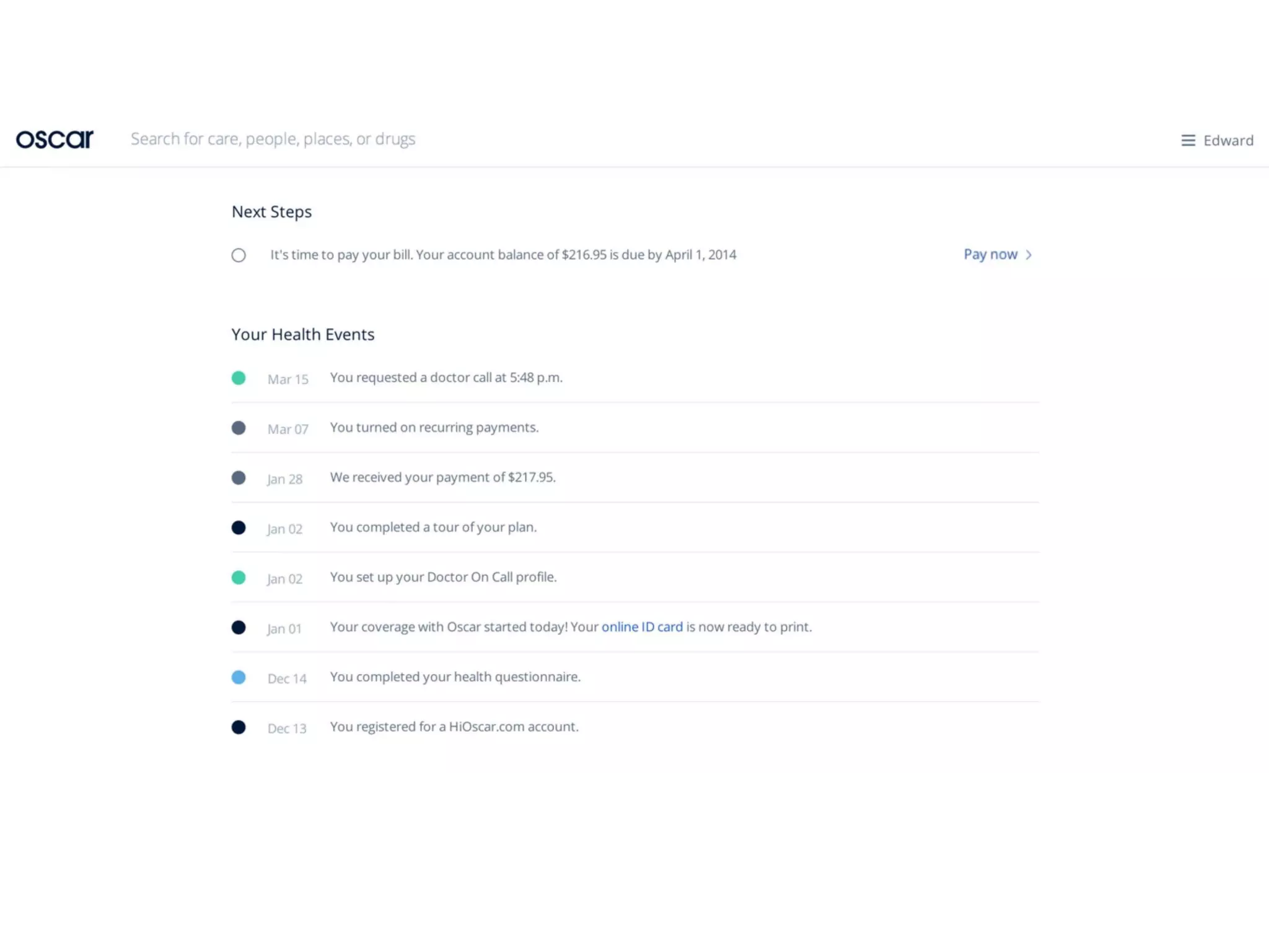 Oscar Health pitch deck - Membership Engagement & Transparency: Timeline and Billing