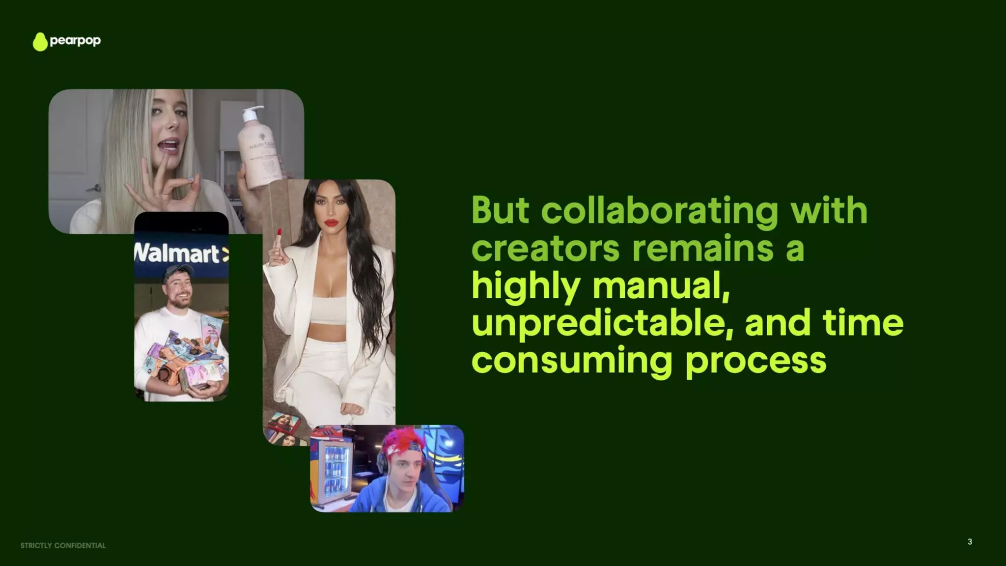 Pearpop pitch deck - Problem articulation: human, manual, and broken