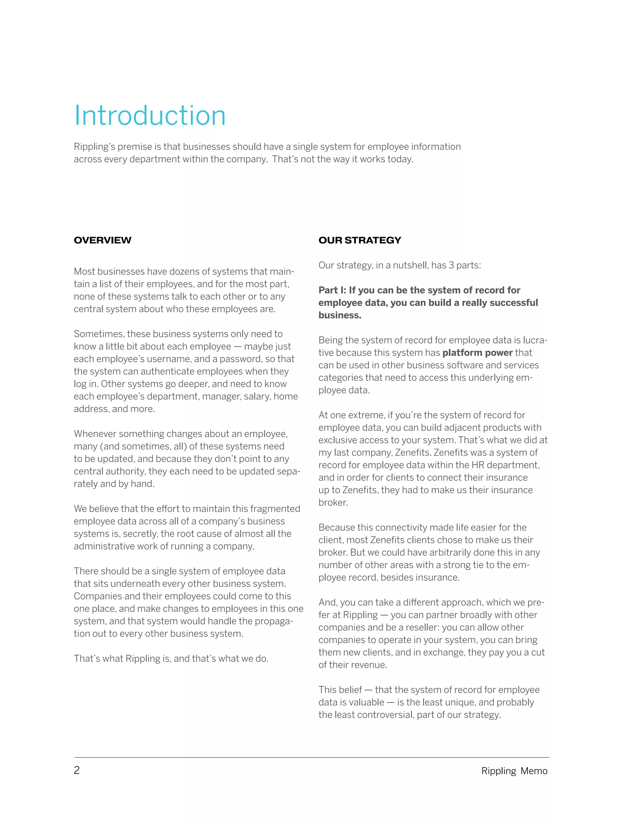 Rippling pitch deck - Establishing the Problem & Strategy (Introduction + Overview)