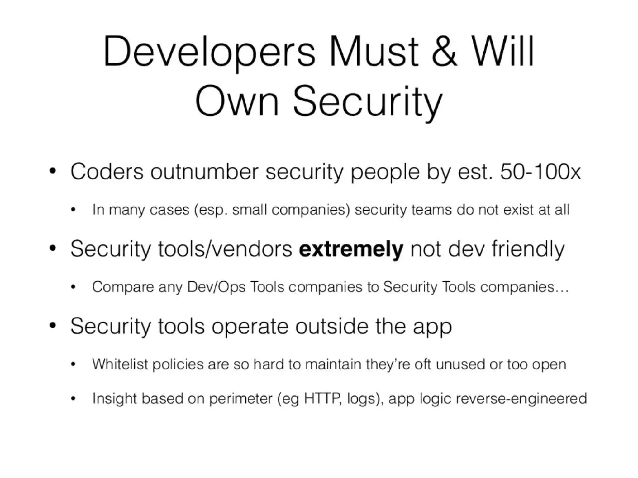 Snyk pitch deck - Problem Framing: Developers Must & Will Own Security