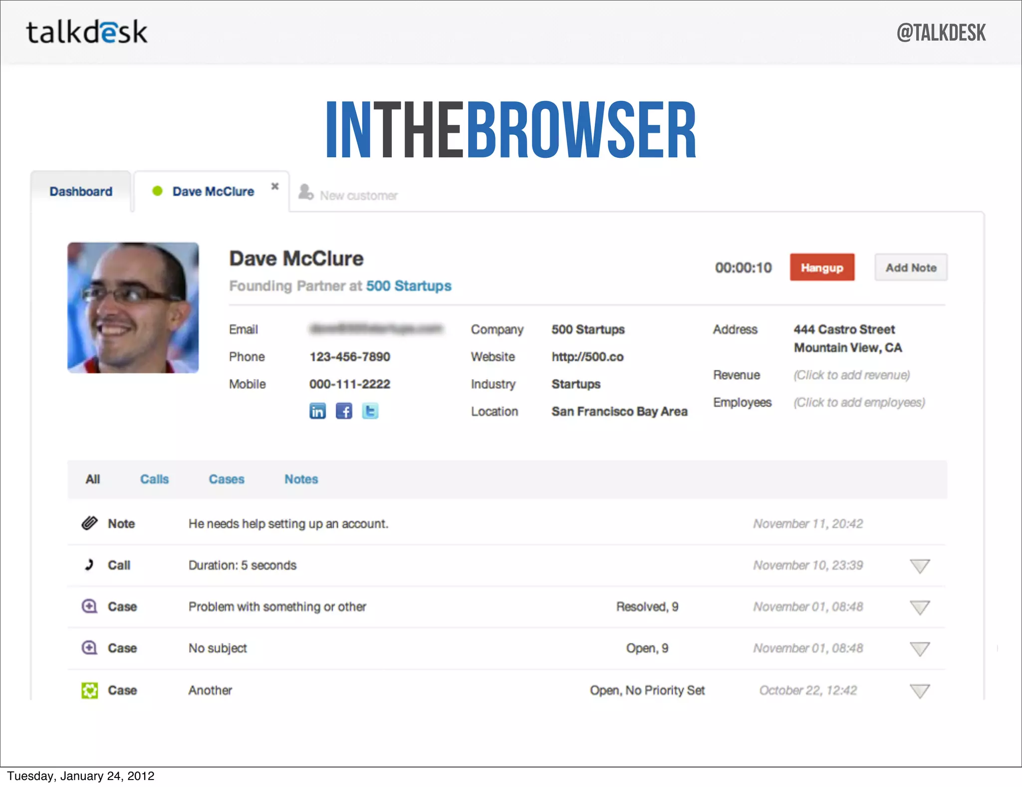 Talkdesk pitch deck - Product Demo: show, don’t just tell — in-browser integration