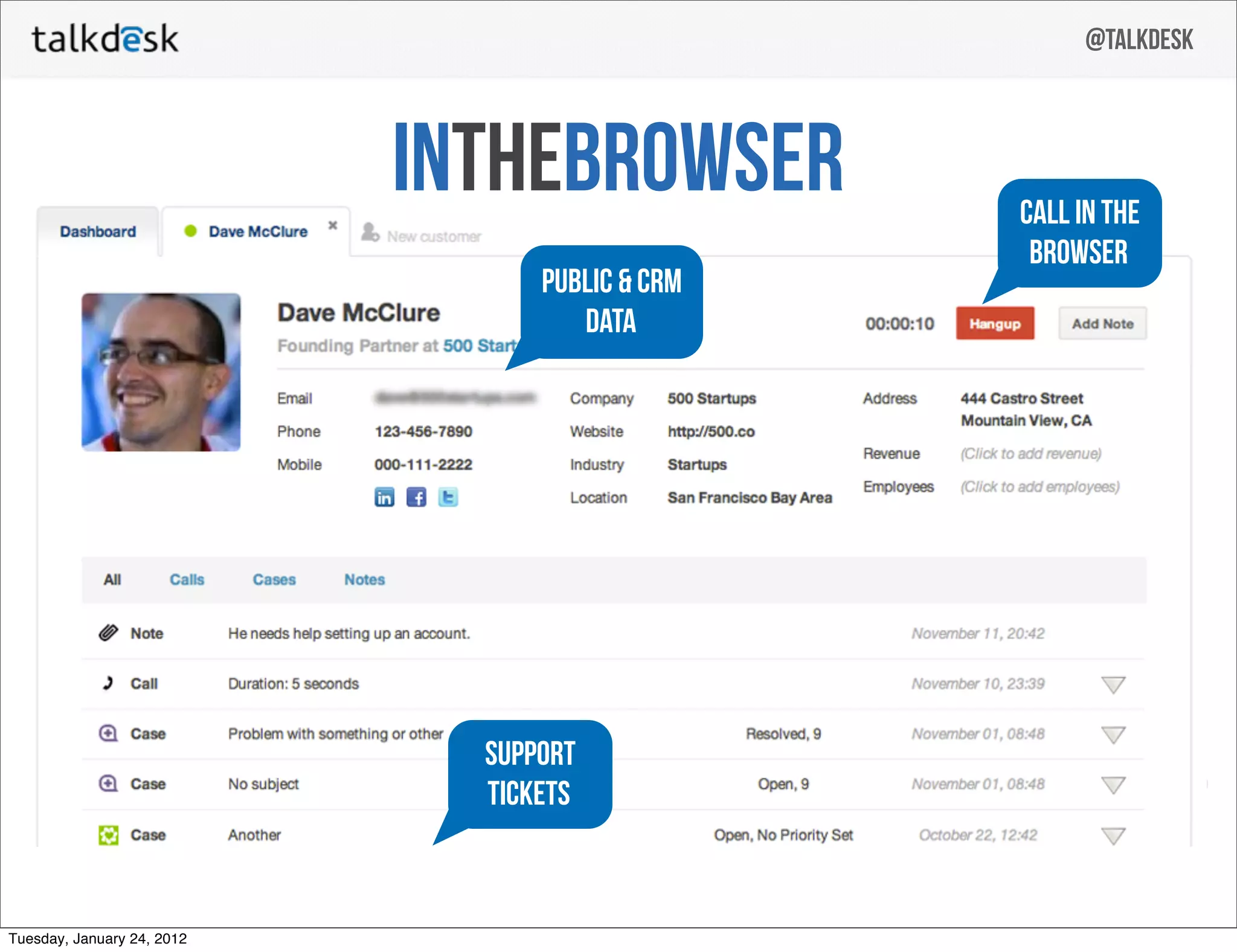 Talkdesk pitch deck - Value props: integration with CRM and operational benefits