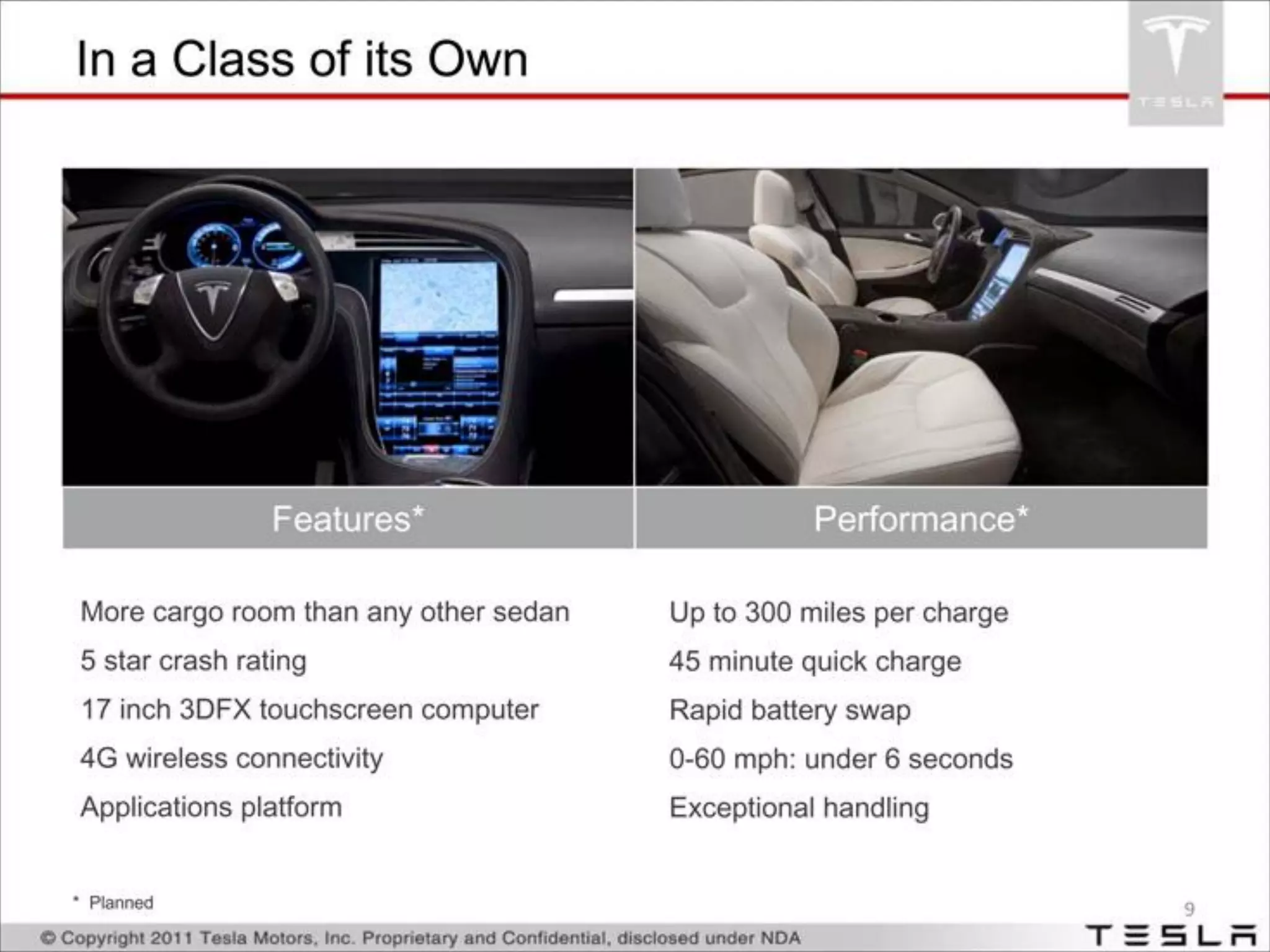 Tesla pitch deck - Competitive & Product Differentiation: Feature and performance framing