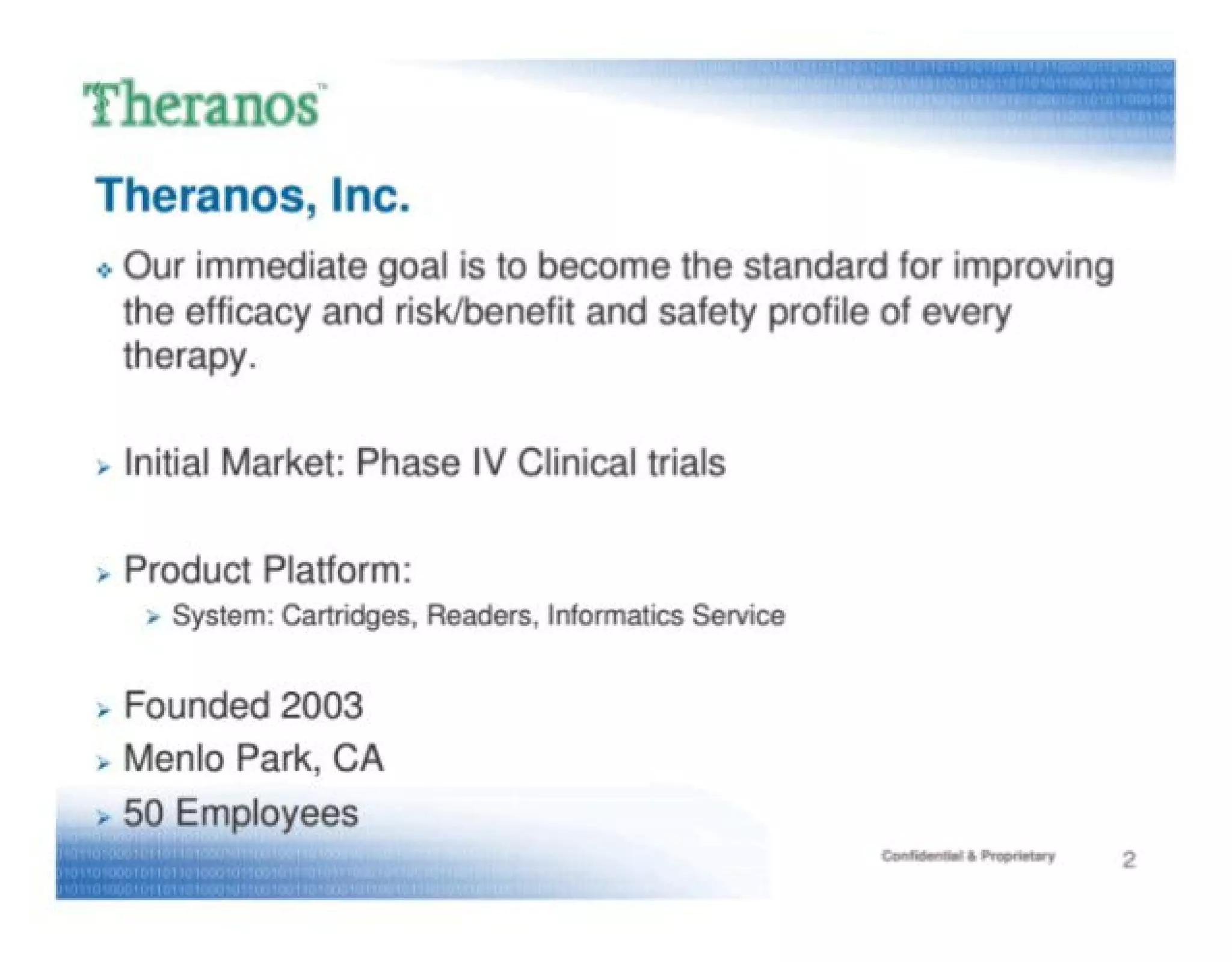 Theranos pitch deck slide 2