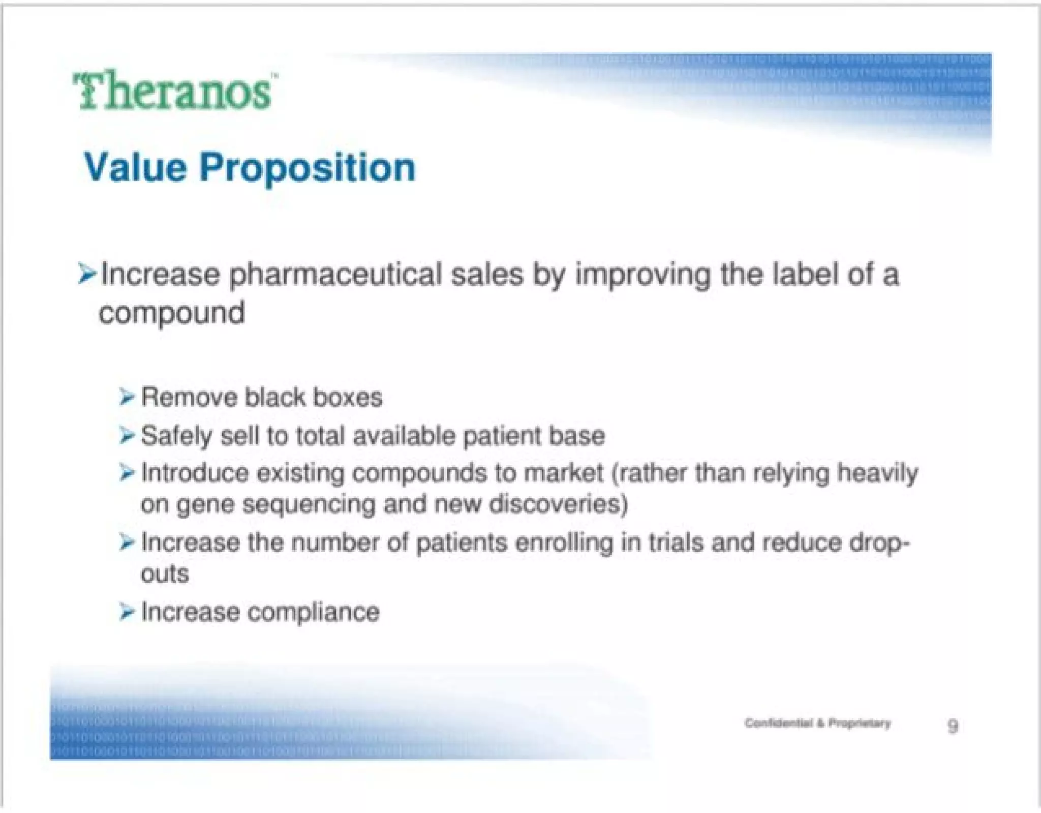 Theranos pitch deck slide 9